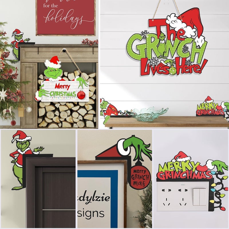 BWFY Christmas Decorations 2Pcs Wooden Hanging Sign for Front Door& 4 Pack Wooden Corner Door Decorations - Christmas Decor for Yard  Porch & Wall - Holiday Themed Tree Decor for Merry Xmas Party Supplies - Image 5